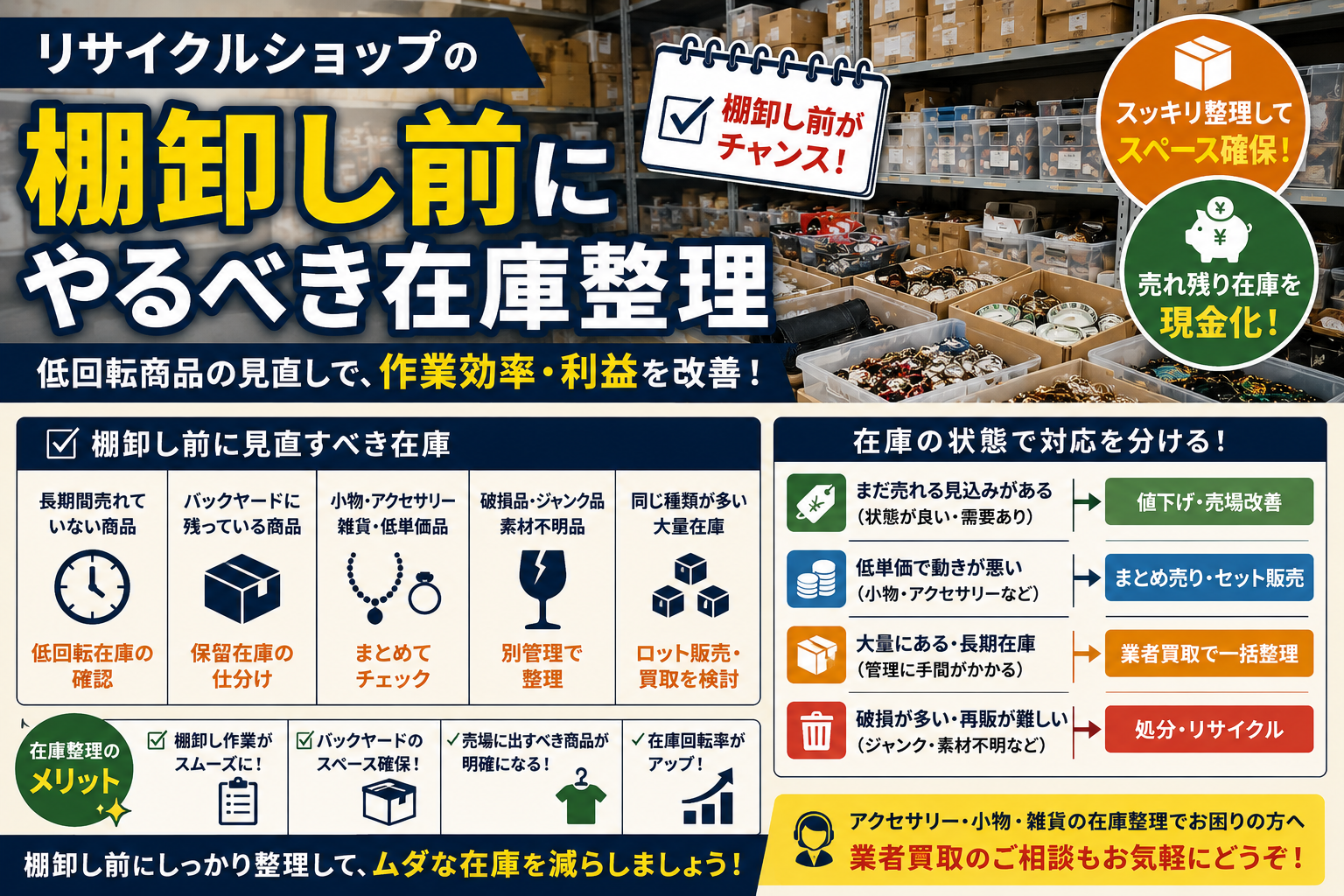 リサイクルショップの棚卸し前にやるべき在庫整理