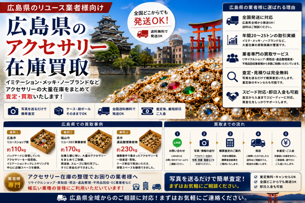 広島県のアクセサリー在庫買取 業者向け 全国発送対応