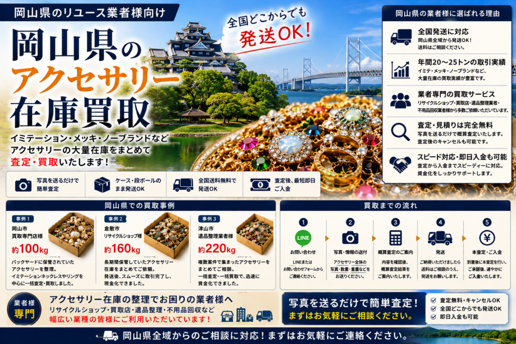 岡山県のアクセサリー在庫買取 業者向け 全国発送対応