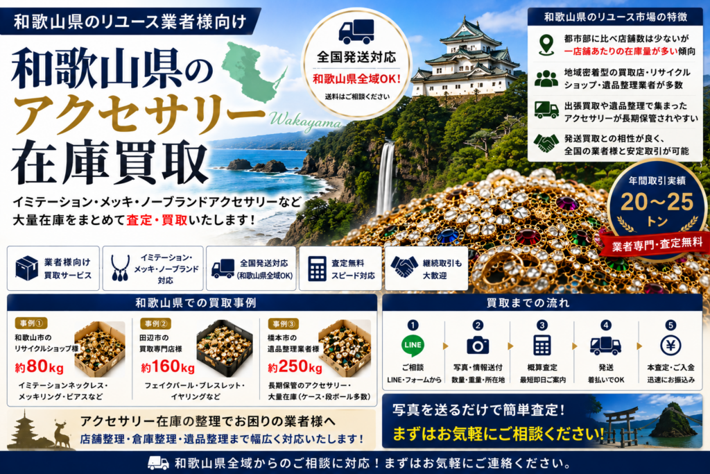 和歌山県のアクセサリー在庫買取 業者向け 全国発送対応