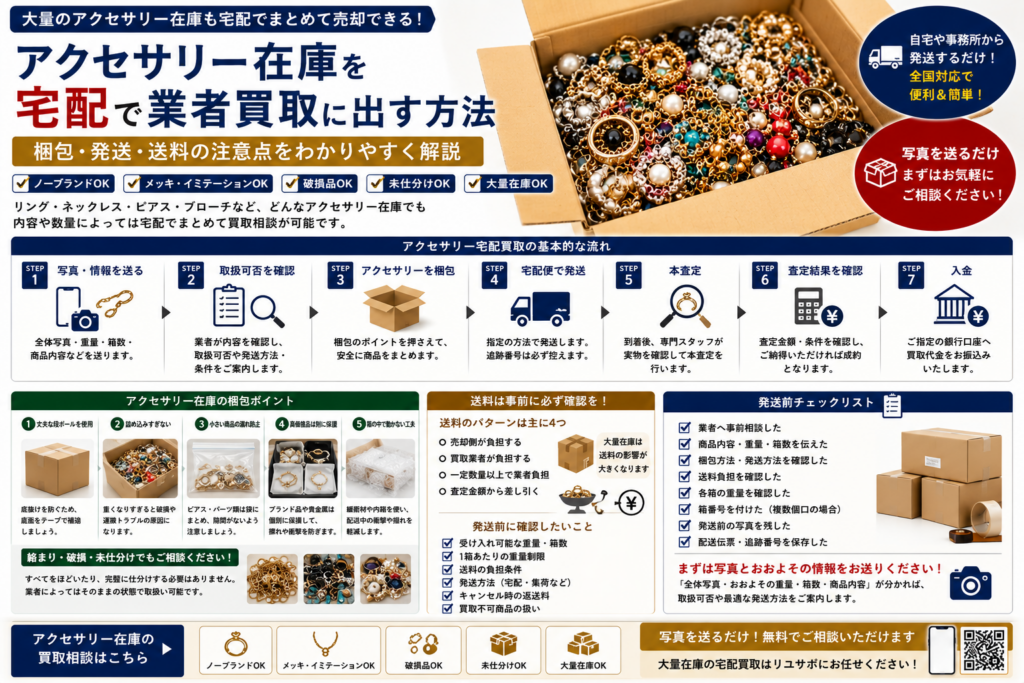 アクセサリー在庫を宅配で業者買取に出す際の梱包・発送・送料の注意点