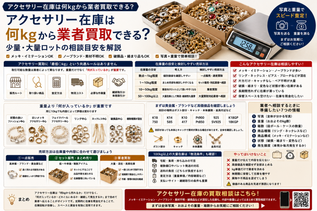 アクセサリー在庫は何kgから業者買取できるか重量と数量の目安を解説