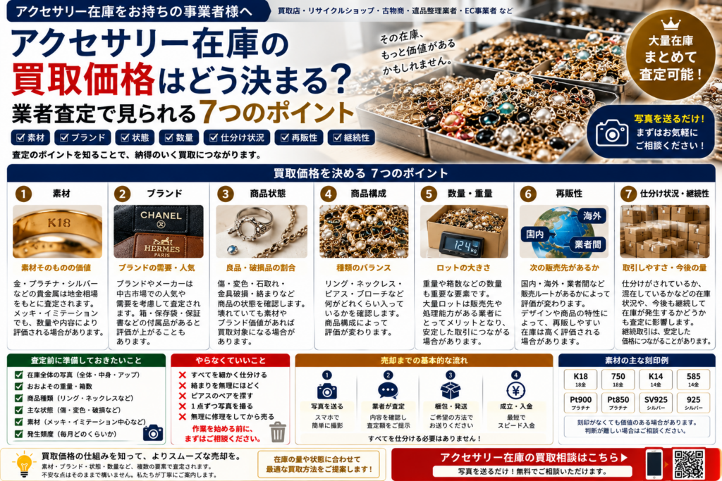 アクセサリー在庫の買取価格を決める業者査定の7つのポイント