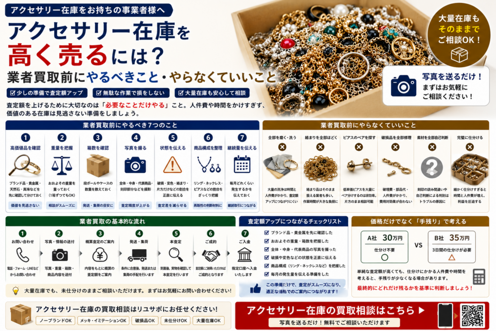 アクセサリー在庫を高く売るために業者買取前に確認したいポイント