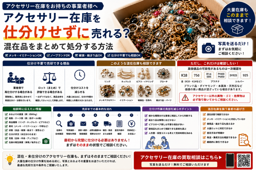 仕分けされていない混在アクセサリー在庫をまとめて売却する方法
