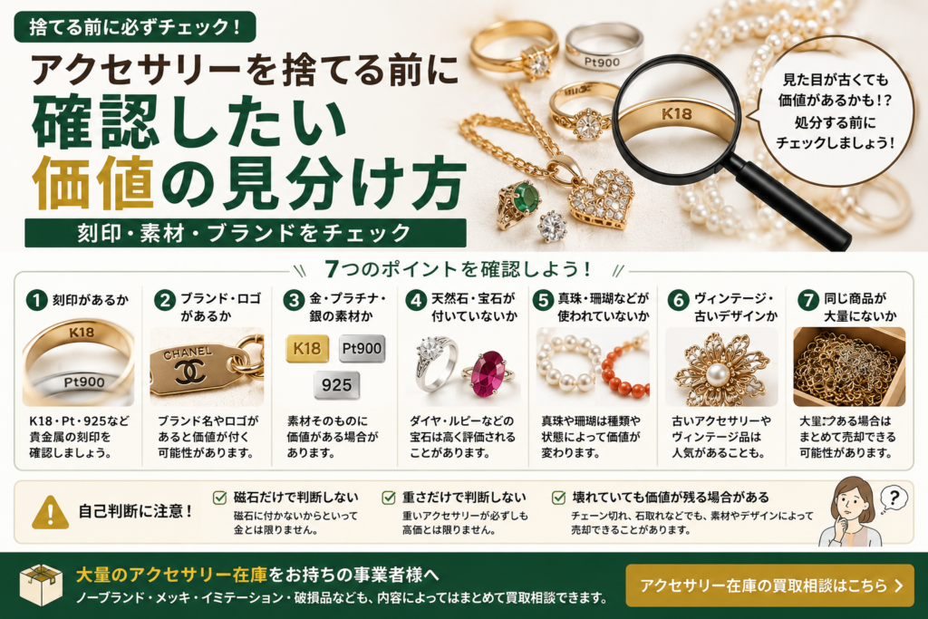 アクセサリーを捨てる前に刻印や素材から価値を確認するイメージ