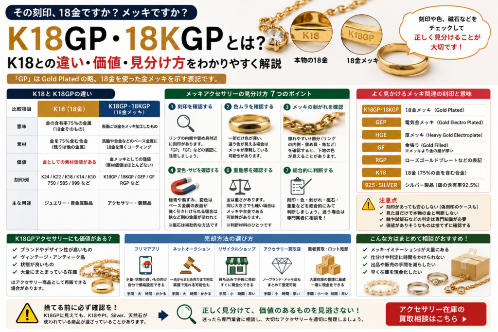 K18GPと18KGPの意味やK18との違いを解説するイメージ