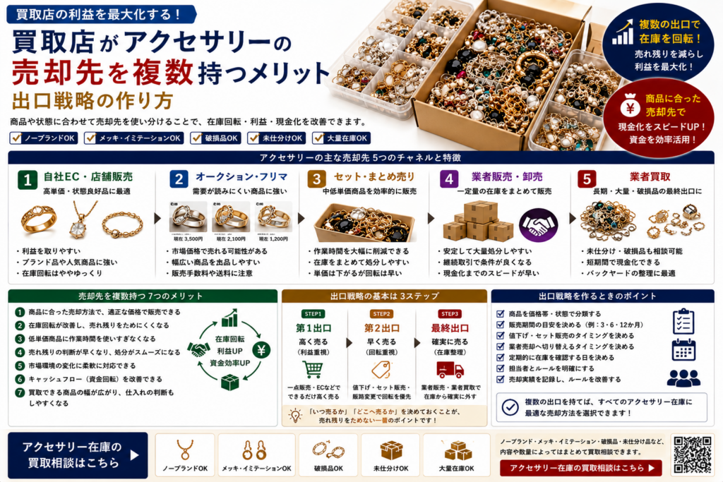 買取店がアクセサリーの売却先を複数持つメリットと出口戦略の作り方