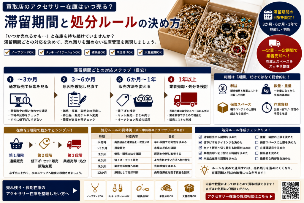 買取店のアクセサリー在庫を売却するタイミングと滞留期間・処分ルール