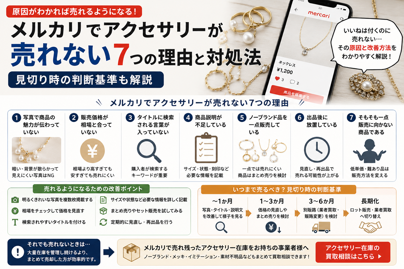 メルカリでアクセサリーが売れない理由と対処法を解説するイメージ