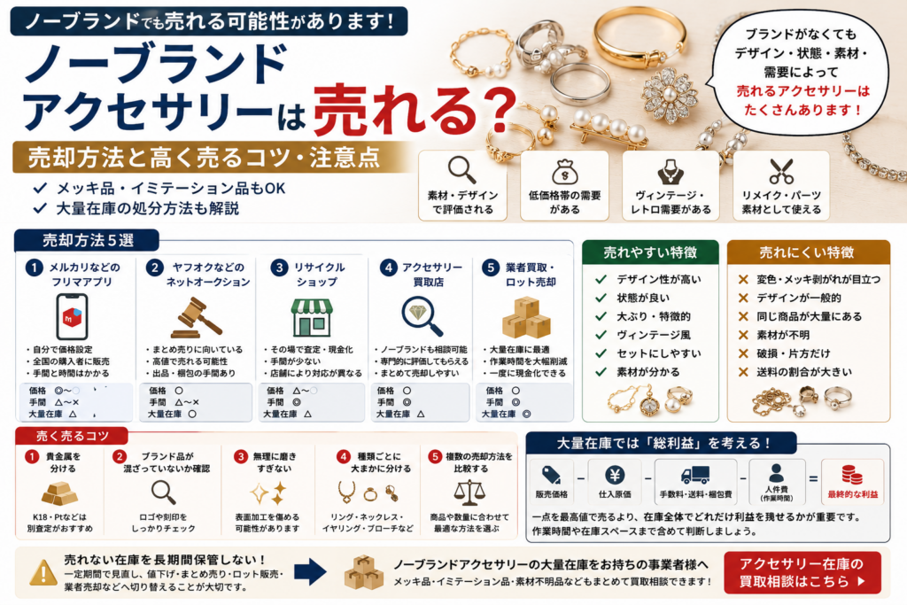 ノーブランドアクセサリーは売れるのか売却方法と高く売るコツを解説するイメージ