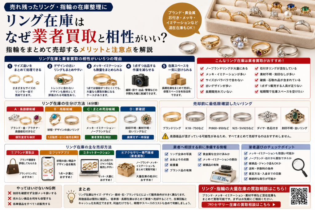 リングや指輪の大量在庫を業者買取でまとめて売却する方法