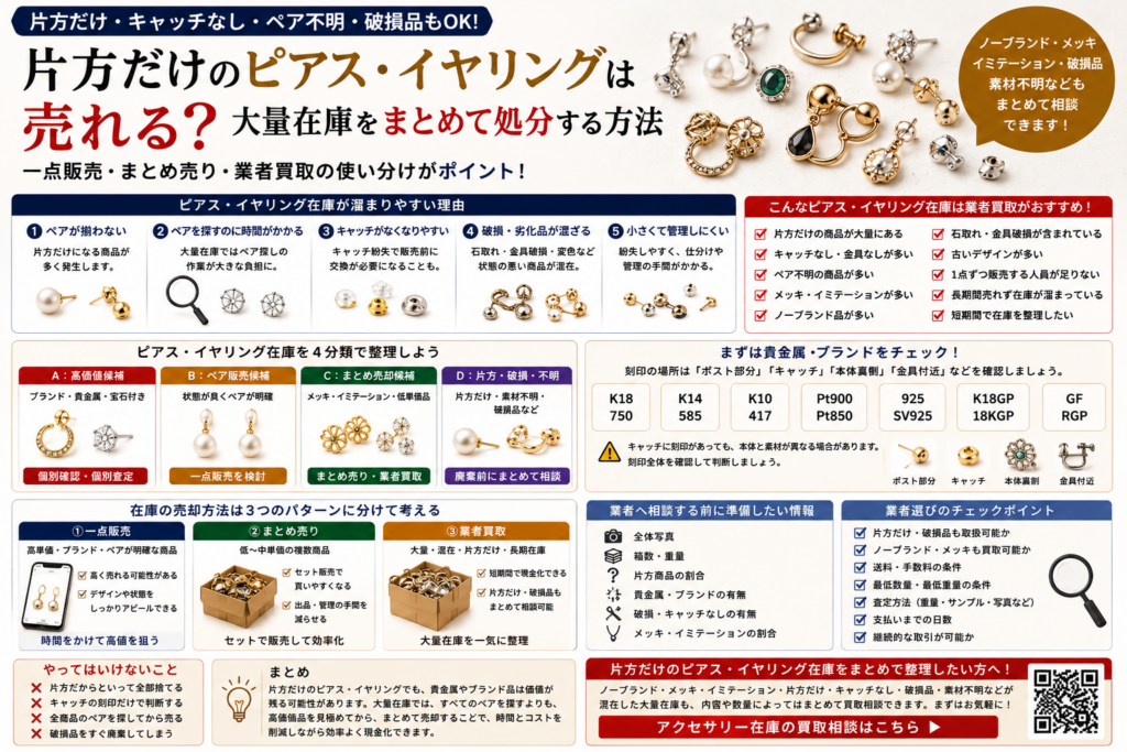片方だけのピアスやイヤリングなど大量在庫をまとめて処分する方法